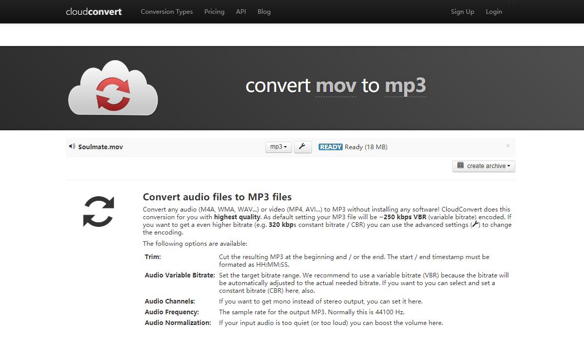 the interface of CloudConvert